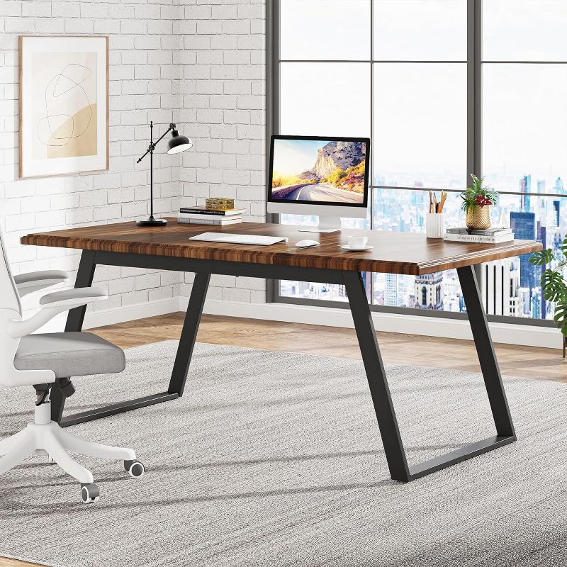 Tribesigns 63" Executive Desk, Large Computer Office Desk, Modern Simple Study Writing Desk PC Table with Heavy-Duty Metal for Home Office, 2 of 9