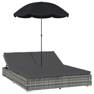 vidaXL Sun Lounger Grey PE rattan, powder-coated steel, polyester Double