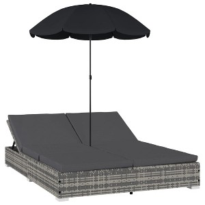vidaXL Sun Lounger Grey PE rattan, powder-coated steel, polyester Double - 1 of 4