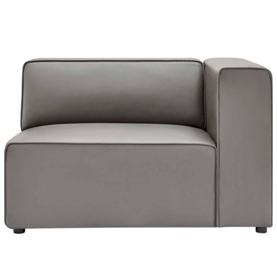 Expansive Gray Vegan Leather Right-Arm Chair with Elegant Piping