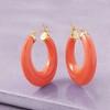 Ross-Simons Simulated Coral Hoop Earrings in 14kt Yellow Gold - 4 of 4