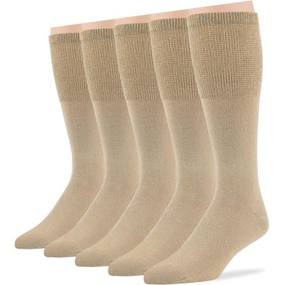 Men Diabetic Non-Binding Cotton Socks - Mid Calf - Patterned Solid 5 Pack Large/XL - Black, Brown, Dark Grey, Khaki | 7BIGSTARS KINGDOM