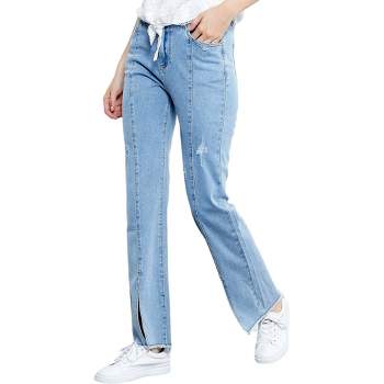 Anna-Kaci Women's Mid Rise Slit Stretchy Straight Leg Jeans Pants with 5 Pockets