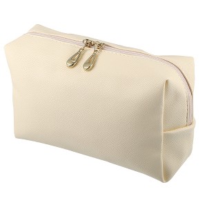 Unique Bargains PU Leather Waterproof Makeup Bag Cosmetic Case Makeup Bag for Lady S Size Beige 1 Pcs - 1 of 4