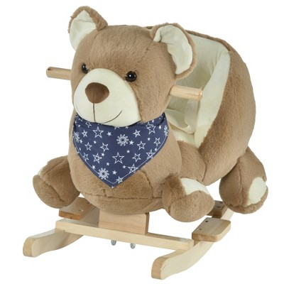 Qaba Kids Ride-On Rocking Horse Toy Bear Style Rocker with Fun Music & Soft Plush Fabric for Children 18-36 Months