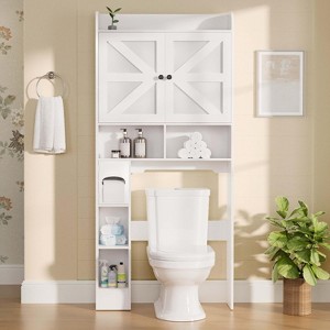 Dyonery 70" Over The Toilet Storage Cabinet with Barn Doors, Tall Bathroom Rack with Toilet Paper Holder, for Restroom, Laundry, White - 1 of 4