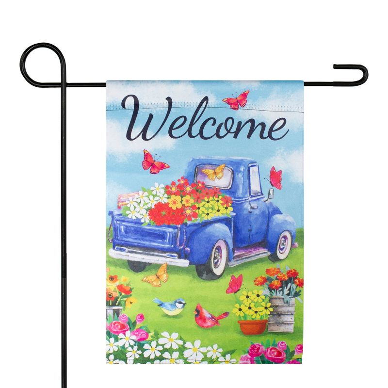 Northlight Welcome Blue Pickup Truck with Spring Flowers Outdoor Garden Flag 12.5" x 18", 2 of 4