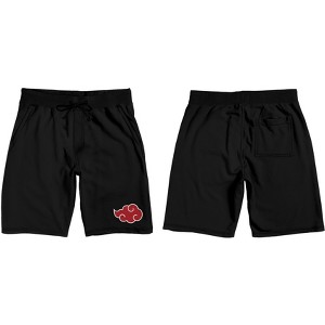 Naruto Shippuden Akatsuki Red Cloud Symbol Men's Black Sleep Pajama Shorts - 1 of 2