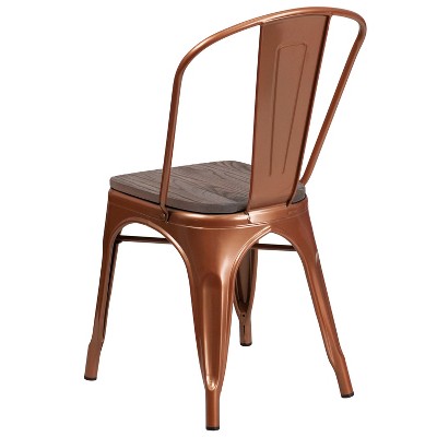 Copper Metal Stackable Dining Chair with Wood Seat