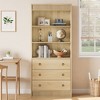 Garvee Fluted Bookshelf 70.8" Bookcase with 3 Drawers, Tall Bookshelf with Waved Design Light Wood 31.5" Wide - 3 of 4