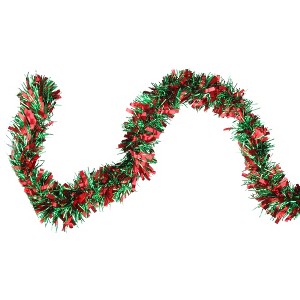 Northlight 50' x 4" Unlit Shiny Green/Red Tinsel Christmas Garland - 1 of 4