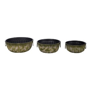 Transpac Set of 3 Metal Mossy Planters for Indoor and Outdoor Use ...