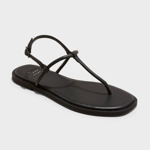 Black leather discount thong sandals womens