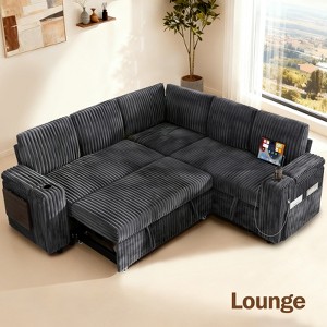 Dyonery sofa, with a pull-out bed, 5-seat sofa, adjustable backrest, storage space, small table and cup holder, tool-free assembly - 1 of 4
