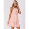 Allegra K Women's Summer Swiss Dots Halter Neck Tie Waist Sleeveless Flowy Sundresses - 3 of 4