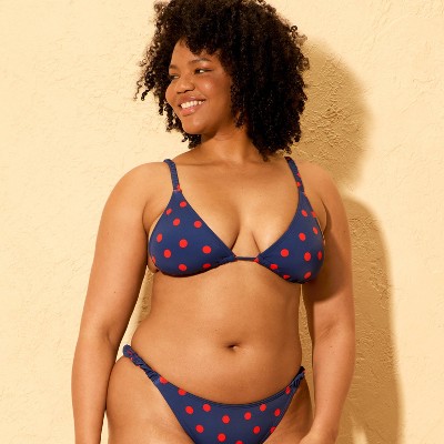 Shade & Shore Women's Polka Dots Scrunch Straps Triangle Bikini Top - Shade & Shore™ Navy Blue M — фото 4