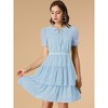 Allegra K Women's Swiss Dots Ruched Short Sleeve Elastic Waist Layer Ruffle Hem Dress - 2 of 4