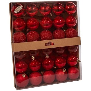 Kurt Adler Shatterproof Christmas Tree Ornaments, Multi-finished Red Balls, 2.5" (30-Count) - 1 of 4