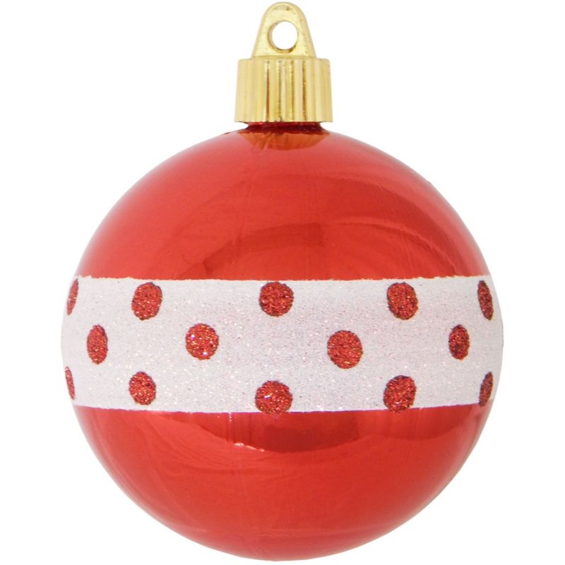 Christmas by Krebs 4ct Red and White Dotted Band Shatterproof Shiny Christmas Ball Ornaments 3.25" (80mm), 1 of 5