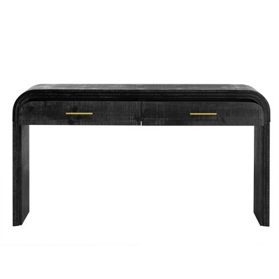 Vynxaria Retro Rounded Console Table MDF/Fir Veneer, 2 Hidden Drawers, 200LBS Top Capacity, 2 Colors, Partial Assembly
