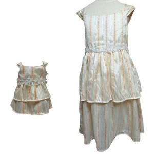 Doll Clothes Superstore Size 7 Matching Girl And Doll Cream Stripe Ruffle Dresses - 1 of 4