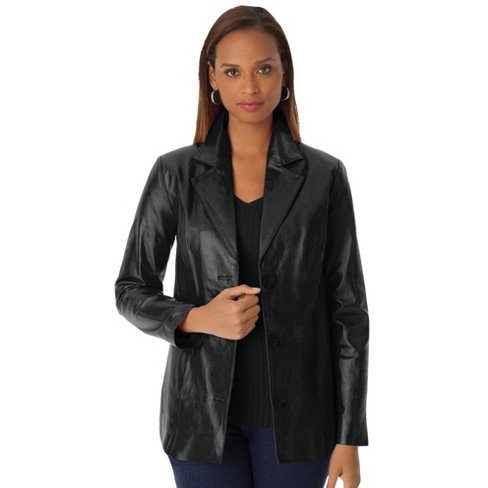 Jessica London Women s Plus Size Leather Blazer 30 W Black Target