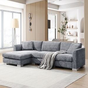 96" Modern L-Shaped Cloud Sectional Sofa with Oversized Chaise Lounge, 2 Throw Pillows, Aluminum Legs - 1 of 4