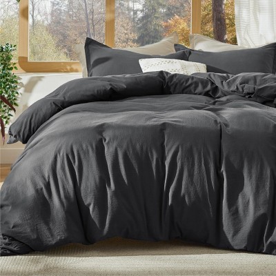 100% Washed Cotton Duvet Cover Minimalist Cotton Duvet Cover for All Seasons GentleSoft™ Plain Simple Bedding Set