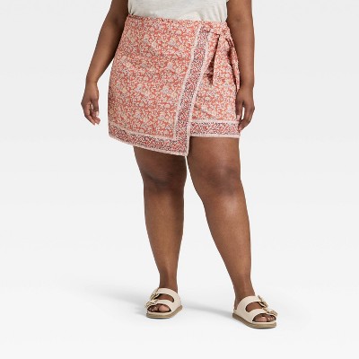 Women's Mini Wrap Skirt - Universal Thread™ Rust Floral