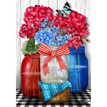 Red White And Blue Jars Floral House Flag Patriotic Checkered 28" x 40" Briarwood Lane
