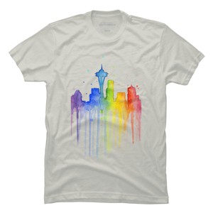 Men's Design By Humans Seattle Skyline Rainbow Watercolor By OlechkaDesign T-Shirt - 1 of 3