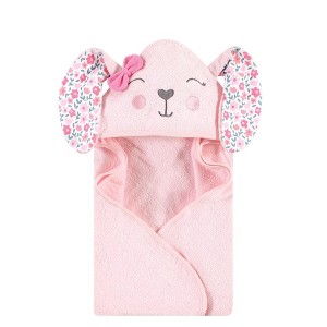 Hudson Baby Infant Girl Cotton Animal Face Hooded Towel, Floral Bunny, One Size - 1 of 2