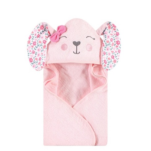 Hudson Baby Infant Girl Cotton Animal Face Hooded Towel, Floral Bunny, One Size - image 1 of 2