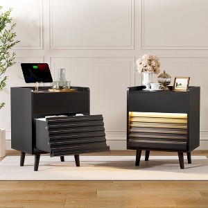 WOWLIVE Wooden Nightstand with 2 Drawers, Modern Bedside Table with Outlets & LED Lights, File Cabinet - 1 of 4