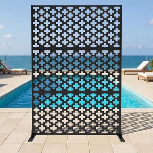 Metal Privacy Screen, Freestanding Outdoor Privacy Screen 72" H×47" W, Decorative Steel Privacy Fence Screen Panels, Weather-Resistant/Easy Assembly - 1 of 4