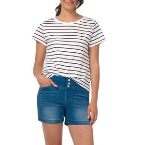 Rekucci Secret Figure Women's Slimming Pull-On Jean Shorts with Snap Waist and Pockets – Summer Casual - 1 of 4