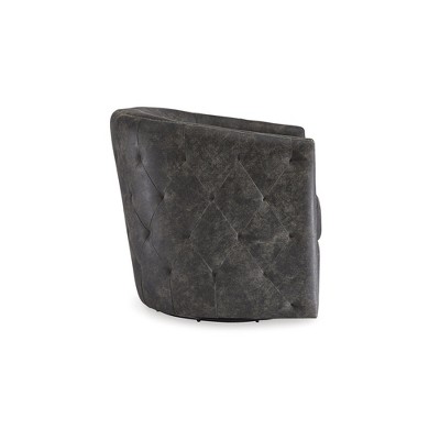 Distressed Black Faux Leather Barrel Swivel Chair