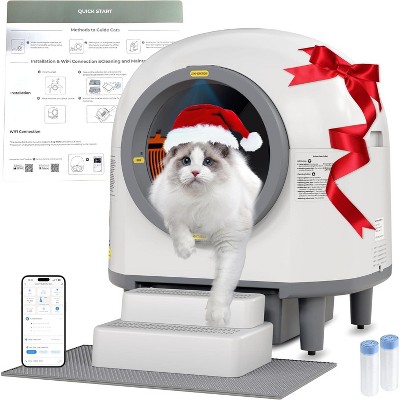 HINXIETIE Self Cleaning Litter Box, 100L Automatic Litter Box Self Cleaning for Multiple Cats, Smart Robot Litter Box with APP Control, Trap Mat