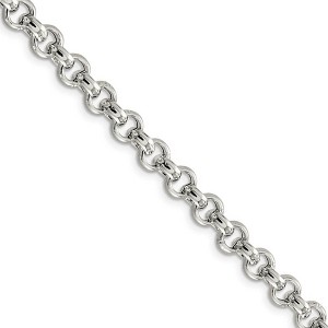 Black Bow Jewelry Men's 6.5mm, Sterling Silver, Hollow Rolo Chain Necklace - 1 of 4