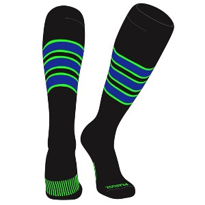 PEAR SOX Striped OTC Baseball, Softball, Football Socks (C) Black, Neon Green, Royal - 1 of 3