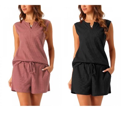 cheibear Women's Waffle Knit Sleeveless Matching Tank Top and Shorts Pajama Sets 2 Pcs