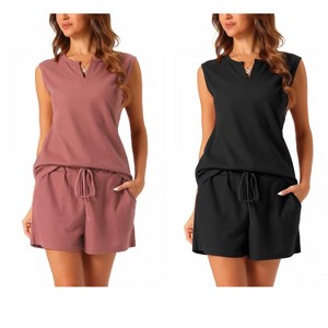 cheibear Women's Waffle Knit Sleeveless Matching Tank Top and Shorts Pajama Sets 2 Pcs - 1 of 4