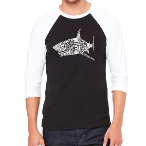 LA Pop Art Men's Raglan Baseball Word Art T-shirt - SPECIES OF SHARK - 1 of 4