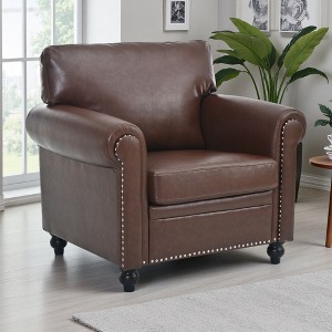 37" PU 1-Seater Sofa with Cushion and Decorative Silver Nails - 1 of 4