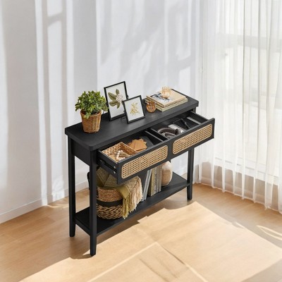 Ash Black and Brown Particle Board Console Table with Storage