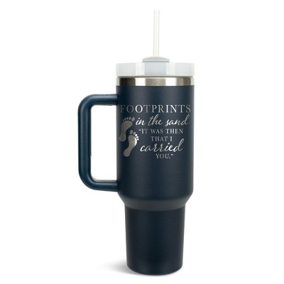 Elanze Designs Footprints In The Sand Walk With Faith 40 oz. Stainless Steel, Large Water Bottle Coffee Mug, Spill & Leak Resistant, Thermal Travel