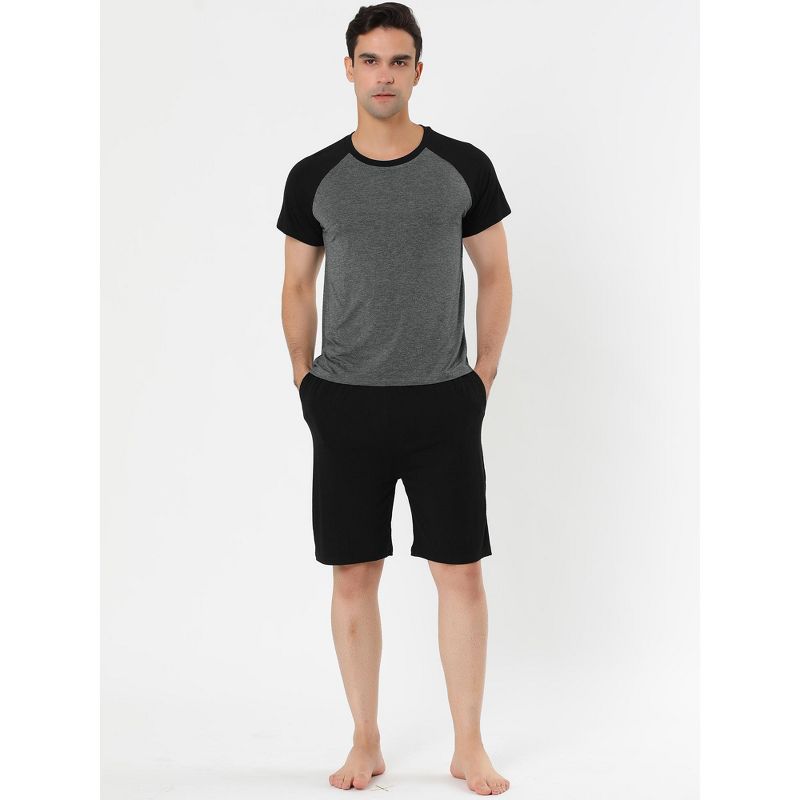 Lars Amadeus Mens Summer Solid Raglan Short Sleeve Shirt and Shorts Lounge Pajama Set, 2 of 6
