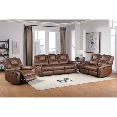Chestnut Brown Faux Leather 62'' Reclining Loveseat with Pillow-Top Arms