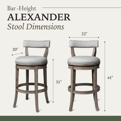 Alexander Reclaimed Oak Swivel Bar Stool with Ash Grey Upholstery