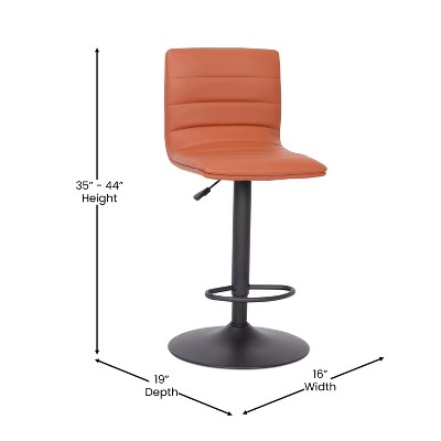 Cognac Vinyl Adjustable Swivel Barstool with Black Metal Base